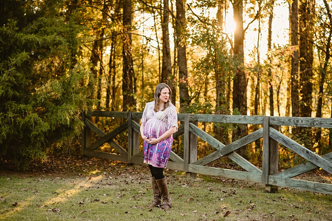 fall maternity photos at Hinton Park in Collierville, TN during golden hour