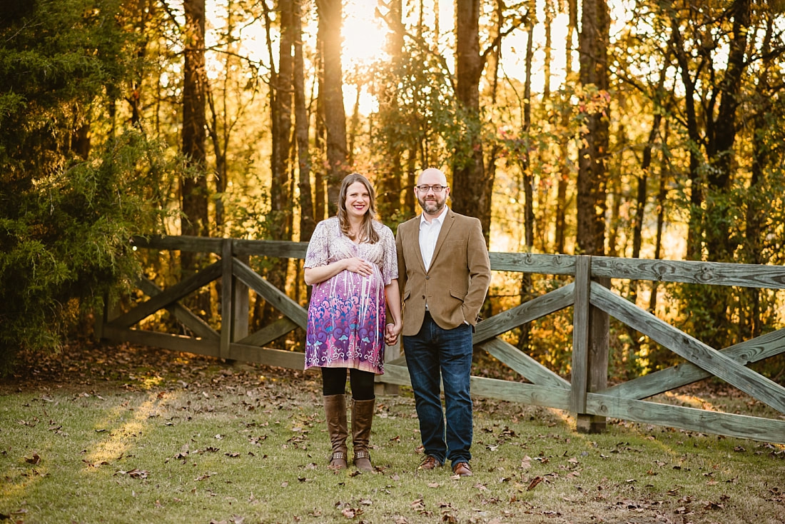 fall maternity photos at Hinton Park in Collierville, TN during golden hour