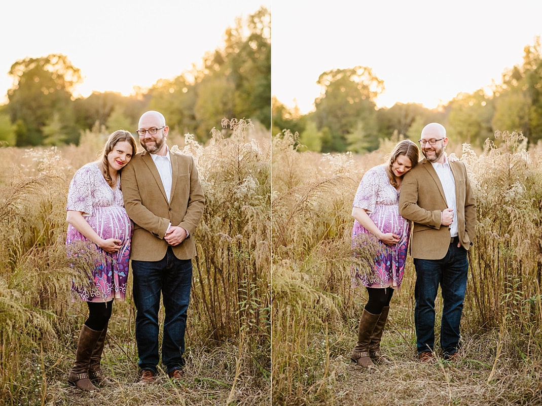 fall maternity photos at Hinton Park in Collierville, TN during golden hour