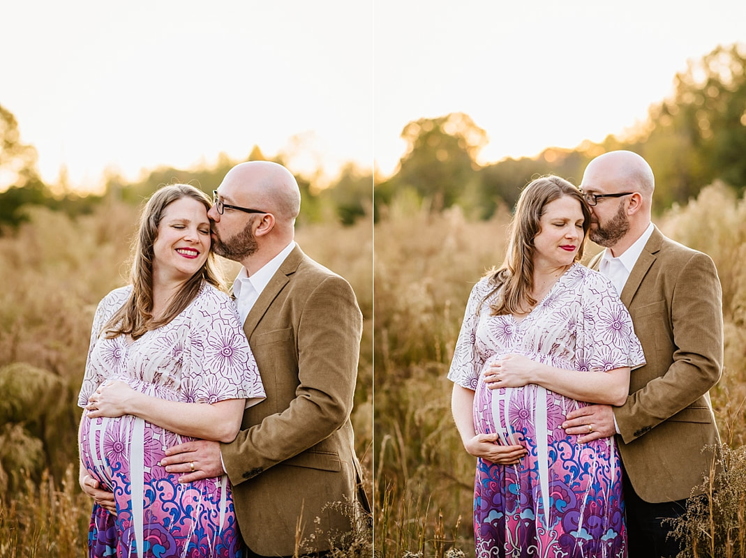 fall maternity photos at Hinton Park in Collierville, TN during golden hour