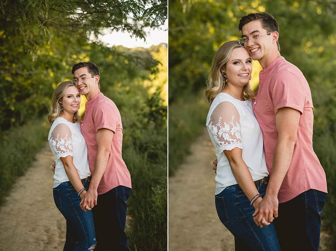 couple posing for engagement photos at shelby farms park in memphis, tn