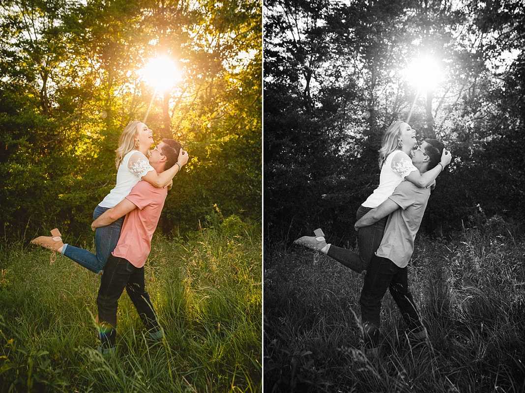 couple posing for engagement photos at shelby farms park in memphis, tn