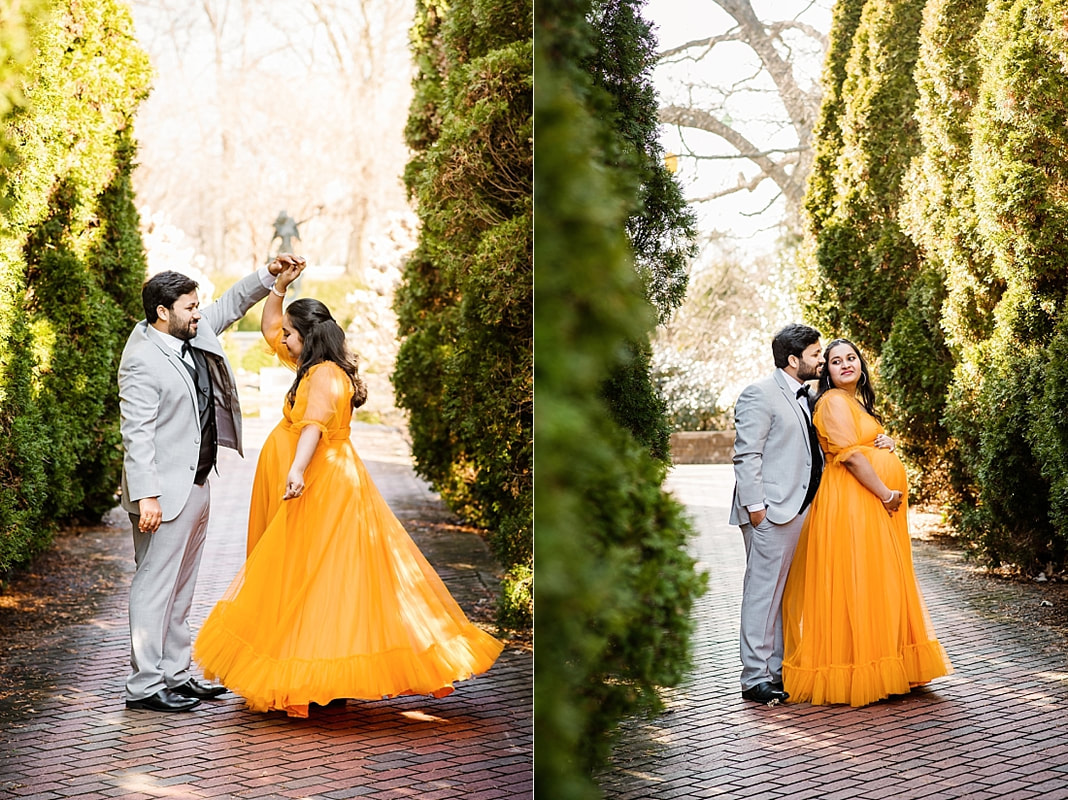 husband and wife dancing during maternity photos in memphis