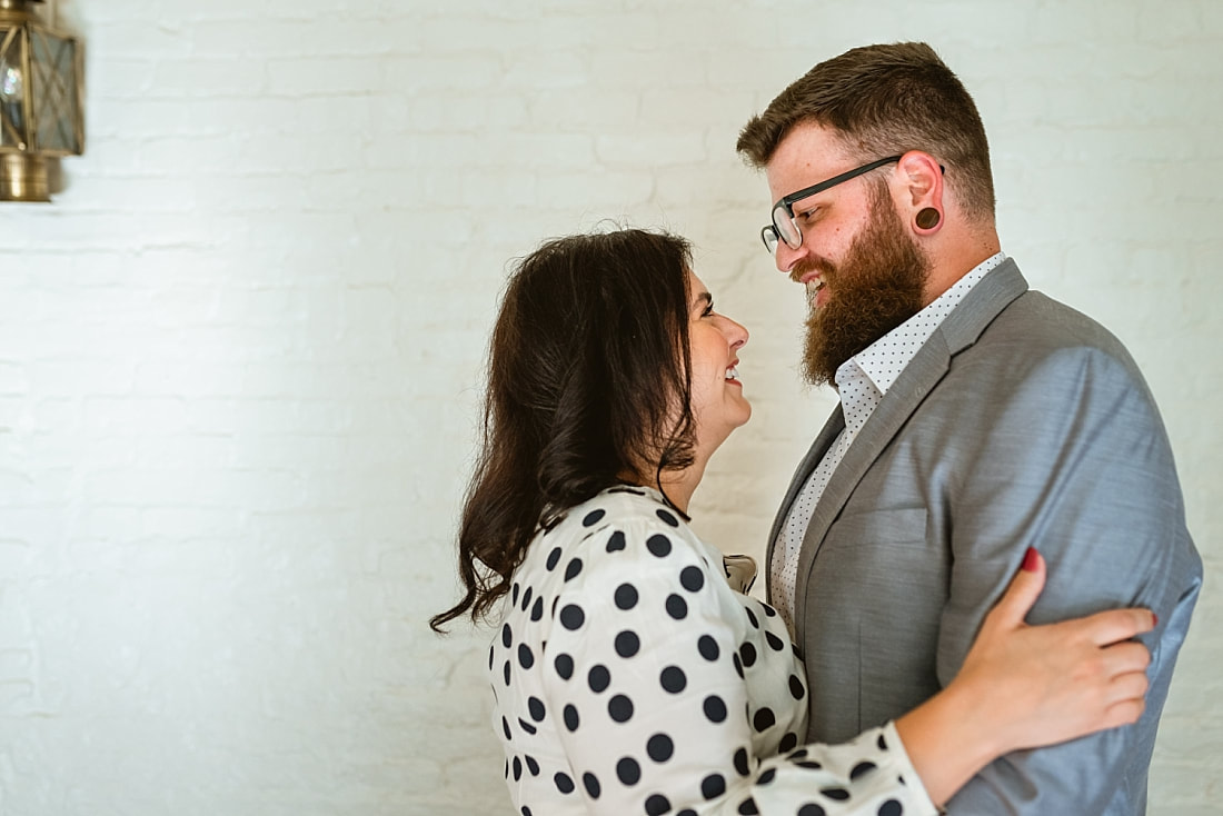 engagement portrait inside the carriage house at Woodruff-Fontaine house in Memphis