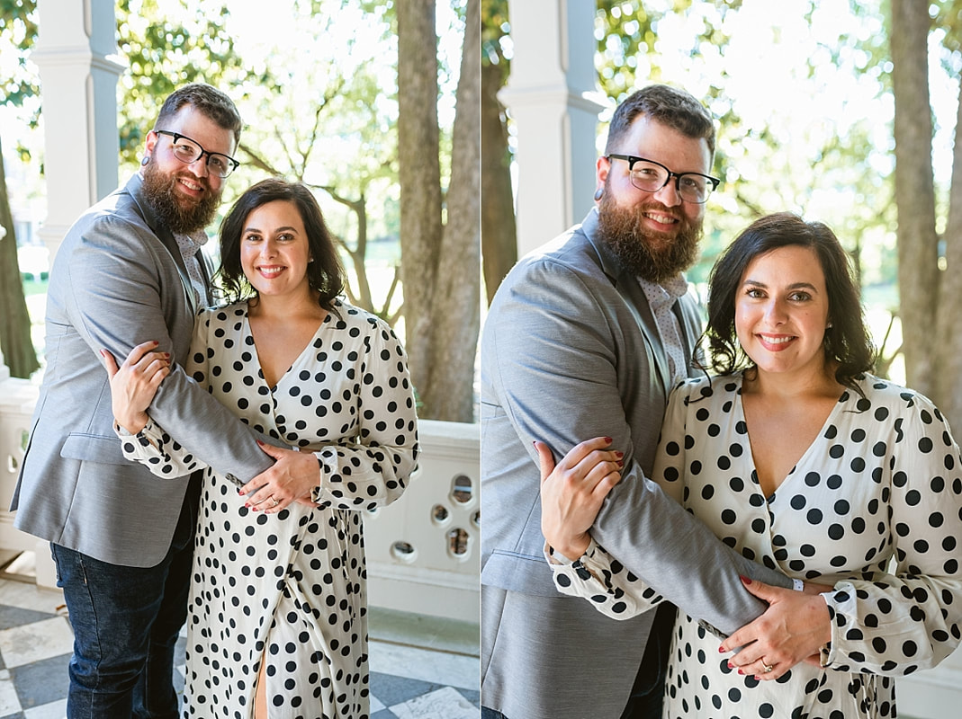 engagement photos on the front porch at Woodruff-Fontaine house in Memphis