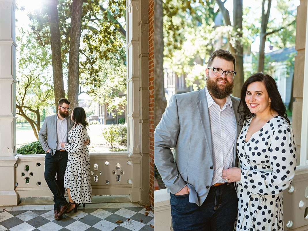 engagement photos on the front porch at Woodruff-Fontaine house in Memphis