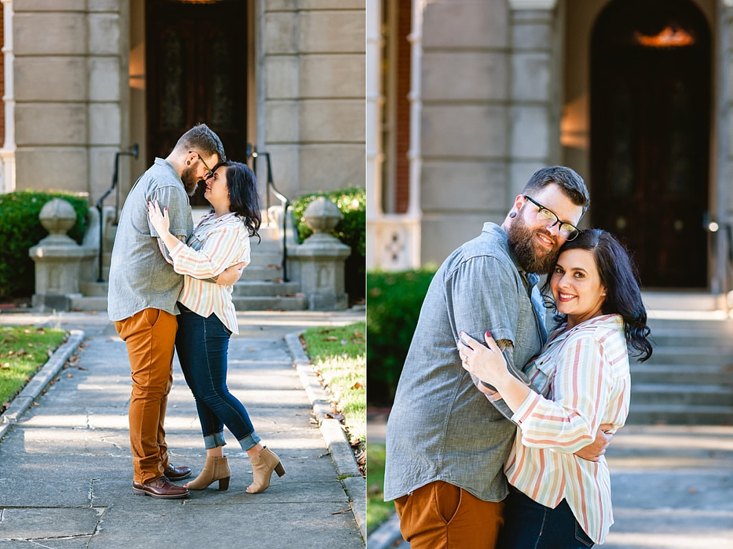 engagement photos on the front porch at Woodruff-Fontaine house in Memphis