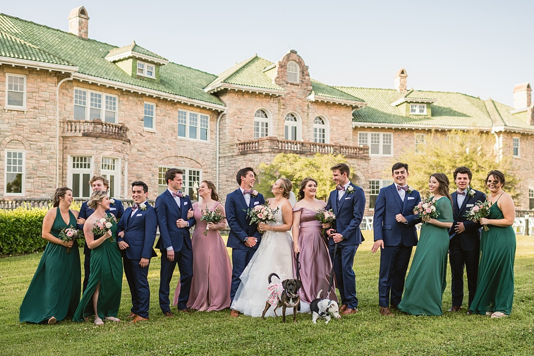 wedding party with dogs + Pink Palace Wedding + Memphis, TN