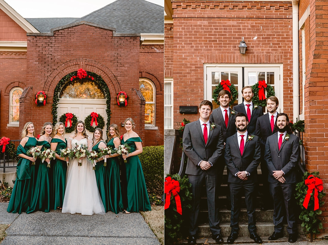 wedding party portraits on Collierville Town Square