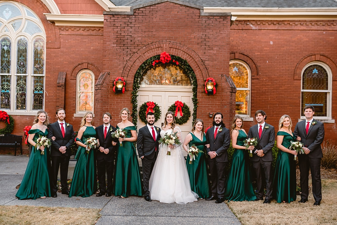 wedding party portraits on Collierville Town Square