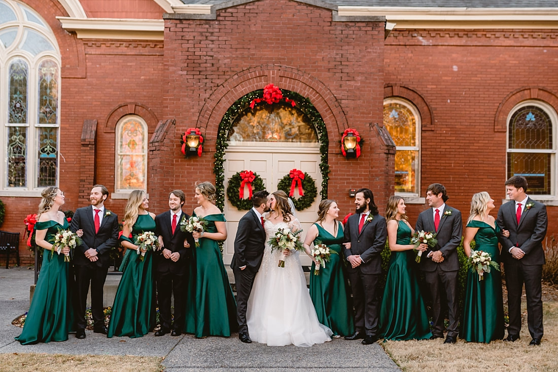 wedding party portraits on Collierville Town Square